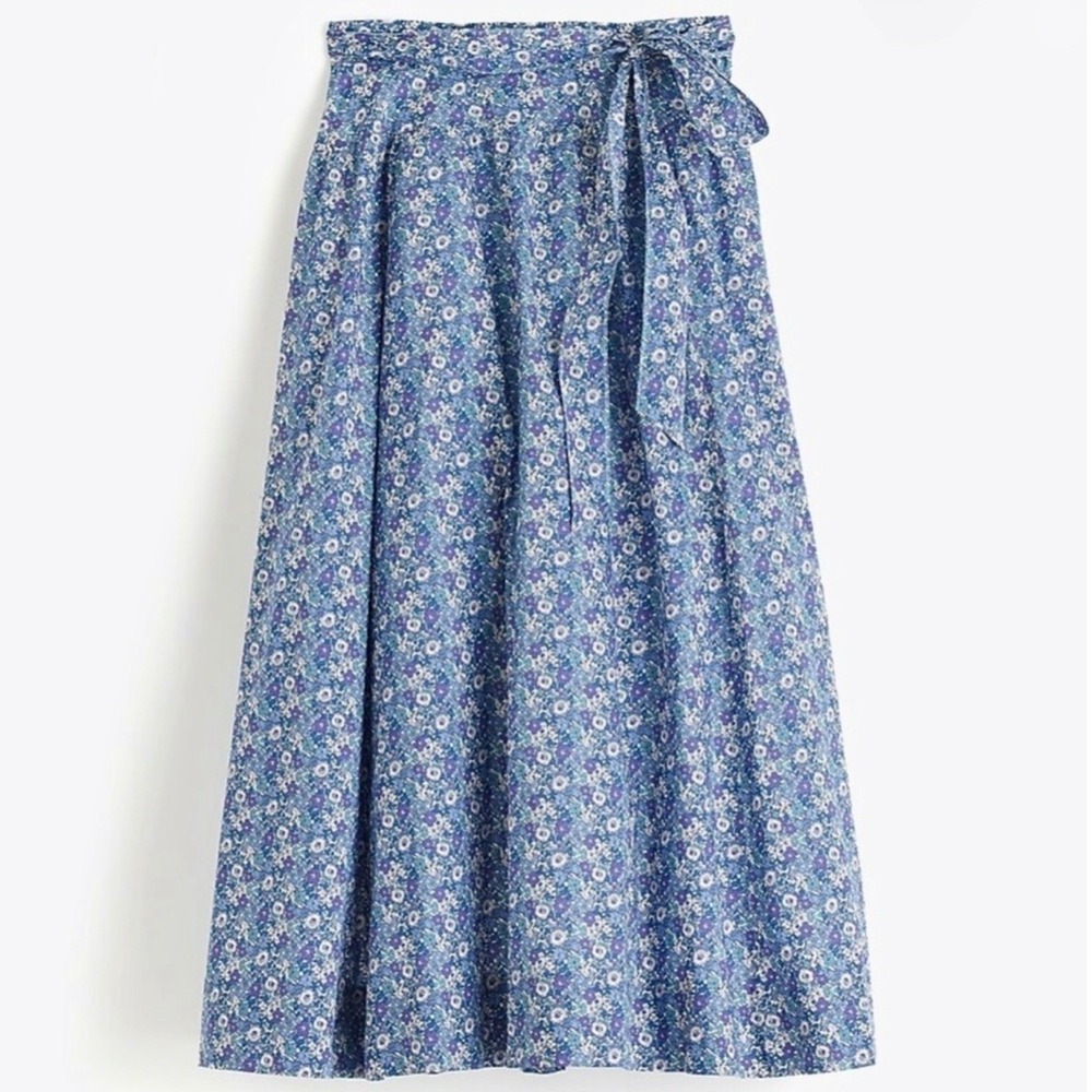 J CREW Liberty Fabric Floral Midi Skirt 8 Ditsy Cotton Cottage Coquette Blue - Picture 11 of 11